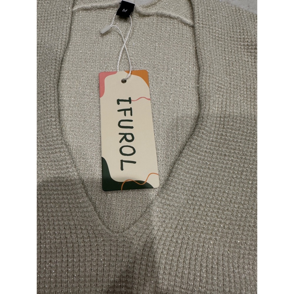 IFUROL Metallic Knit V-Neck Sweater Vest Champagne Gold Shimmer 8116F1 Medium - Picture 3 of 4